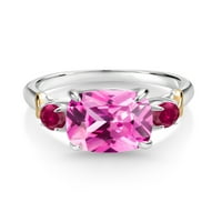 Gem Stone King 5. CT Pink je stvorio safir crveno stvoreno rubin srebrni i 10k žuti zlatni prsten