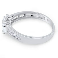 Bijeli prirodni dijamant tri kamena zaručnički prsten u 14K bijeloj zlatnoj prstenu veličine: 4.5