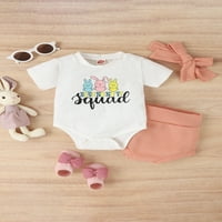 Dojenčad za bebe Uskršne outfit Bunny Shirt Majica kratkih rukava ROMPER BODYSUIT RIDBED KLIT SHORTS