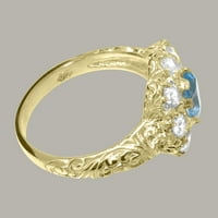 Britanci napravio je 10k žuto zlatni prsten sa prirodnim plavim Topazom i kubnim cirkonskim ženskim