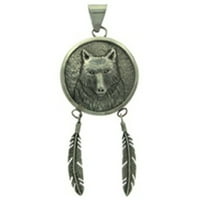Sterling srebrni 30 BO lančani vuk u krugu viseći perjama plemeno privjesak ogrlica