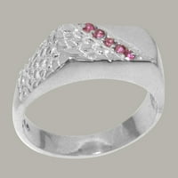 Britanska napravljena 18k bijeli zlatni prirodni ružičasti turmalinski mens bend prsten - Opcije veličine