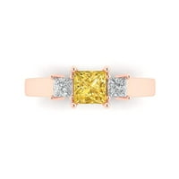 1. CT sjajna princeza CUT prirodni citrinski 14K ruža zlata u tri kamenu prsten veličine 4,5