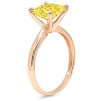 3. CT Sjajno princeze simulirani žuti dijamant 14k Rose Gold Solitaire prsten SZ 5