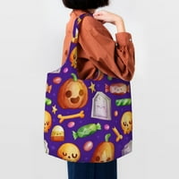 Platna torba za žene, Halloween Candy skelet crtić Ispiši velike vrećice za višekratnu upotrebu, višebojni