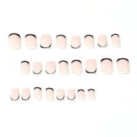 Okrugli lažni nokti ružičasti prozirni nokat sa crnim bijelom rubom za trening za manikuru noktiju