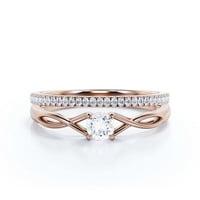 Infinity Loop Minimalist 1. Carat Round Cut Diamond Moissanite zaručnički prsten, upleten vjenčani bend