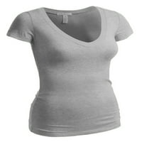 Esencijalni osnovni ženski obični kratki rukav V izrez T majice - 2PK - BLK, H Grey, 3xL