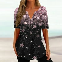 Ženski cvjetni print Tunic Tops Up up pokrajine kratki rukav dressy bluze Pleased Flowy majica Casual