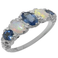 Britanci napravio 14k bijeli zlatni prirodni safir i Opal Womens prsten za opseg - Opcije veličine -