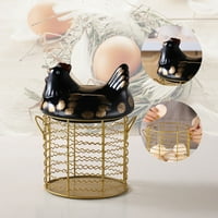Srstrat jaja Košara keramički poklopac u obliku piletine, šareni dizajn okrugla žičana košara i ručka