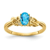14k žuto zlato 6x ovalna plava Topaz pravi dijamantni prsten
