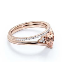 Prekrasan minimalistički 1. karatni kruški morgatit i dijamantni movali jedinstveni zaručnički prsten,