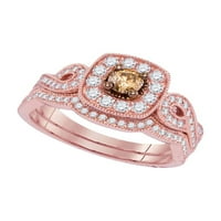 Dijamantna princeza 14kt Rose Gold Women okrugli smeđi dijamant Bridal Wedding prsten set CTTW