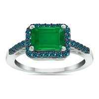 Ženski karatni smaragdni rez smaragd i ctw plavi dijamantni prsten u 10k bijelo zlato