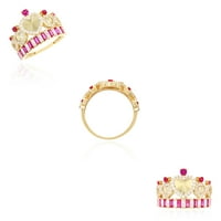 14k žuto zlato 1.40ctw simulirani dijamant ruby ​​Royal Crown Hearts koktel prsten