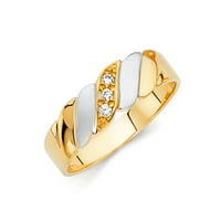 Jewels 14k bijeli i žuti zlatni prsten Dva tona okrugla kubična cirkonija cz Muška godišnjica svadbene