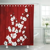 Cvjetno crveno crno-bijelo trešnje c cvjetna kupaonica za kupatilo za kupanje zavjesa za tuširanje
