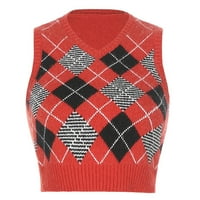 Kpoplk Ženski džemper Vrući prsluk prsluk pletene pulover bez rukava padaju zimski tenkovi crveni, m
