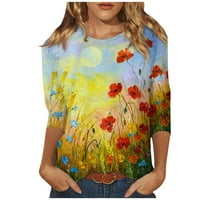 Ženska posada vrata leptira cvjetna majica kratkih rukava Casual Tops bluza, zelena xxl