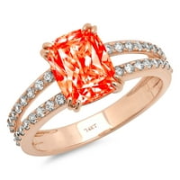 3. CT sjajan rez jastuka simulirani crveni dijamant 14k Rose Gold Solitaire sa Accenting prstenom SZ