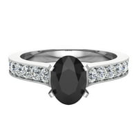 14k bijeli zlatni prsten crni dijamantni zaručni prsten za žene oval 1. karat