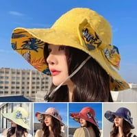Meidiya Womens Big Bowknot Wide Wide Hat Modni list Ispis Dvostrana krema za sunčanje HAT floppy Sklopivi