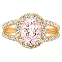 2. CT sjajan ovalni rez simulirani ružičasti dijamant 14k žuti zlatni halo pasijans sa accentima prsten