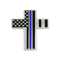 Pinmart-ova tanka plava linija Američka zastava Cross Policijski oficir Enamel rever PIN