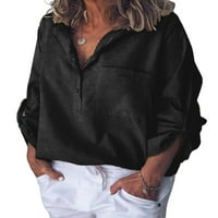 Voguele Dame Tops V izrez Bluza Dugih rukava Majice Poslovna tunika Majica Loose Black 2xl