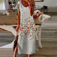 Gacuw Žene Midi haljina posada kratki rukav ispod koljena haljina za odmor Swing Beach haljine trendy