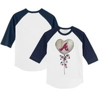 Toddler Tiny Turpap Bijela mornarica Atlanta Braves Heart Hally 3 majica od raglan 4 rukava
