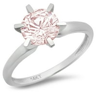 2. CT sjajan okrugli rez simulirani ružičasti dijamant 14k bijeli zlatni pasijans prsten sz 9.25