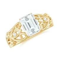Smaragdni rez pasijans Moissite jedinstveni zaručni prsten za žene, 14k žuto zlato, US 3,50