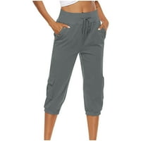 Leesechin Capri pantalone za žene Trendy dame casual pune boje elastične labave hlače ravno široke pantalone