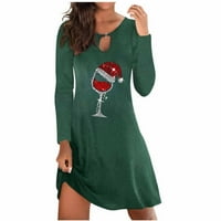 Cleariance Ženske haljine Ljeto Trendi Božićno vino Glass Print Hedging duga haljina