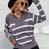 Honeeladyy Cleance Manje od 5 $ Željezi Stripe džemper V izrez pletenje dukserice polu zatvarača s dugim