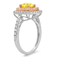 1. CT sjajan okrugli rez simulirani žuti dijamant 14k bijeli ružin zlato halo pasijans sa accentima