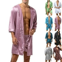 Marbhall Muška kapuljača Satin Silk Bathrobe Pajamas Sleep odjeća Gown Bath Robe Noćna odjeća Kafa L