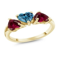 Gem Stone King 18K žuti pozlaćeni srebrni prsten Perzijski plavi moissinite stvoren rubin