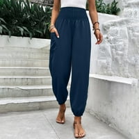 Ženske hlače za klirence Plus veličine čvrste boje ravne širine nogu s džepom plave 18