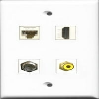 Riteav Port HDMI i port RCA žuta i port coa kablovska TV - F-tipa i luka CAT Ethernet bijeli zidna ploča