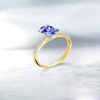 Gem Stone King 0. CT Blue Tanzanite G-H Lab Grown Diamond 10k Žuti zlatni prsten sa bijelim zlatnim