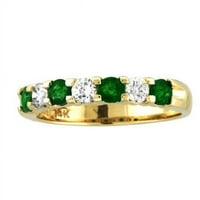 14K Zlatni prsten 1. CTTW okrugli dijamanti i smaragds prong set bend - veličina 4