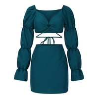 Hinvhai set haljina za žene na čišćenju Žena V-izrez Solid Hollw Out Bandag bluza s dugim rukavima +