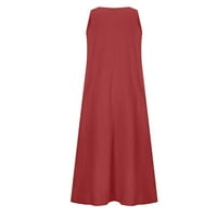 Ljetne haljine za žensko čišćenje Ženske ljetne boje pune boje pamučna posteljina duga haljina crvena