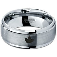 Tungsten kanadski javorov list prsten za prsten za muškarce žene udobnost fit siva koraka očuva se ivica