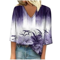 Hanas Cool and Modeble Mešovita boja Ženska tiskana elegantna V-izrez Lovezni bluza Dugi rukav zadivljujuća domaća majica Purple, 3xl