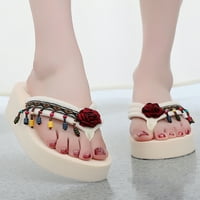 Ženska boemska perla Wedge Flipflops High Heel Platform Comfy Nensip Summer Beach Fringe Sandals