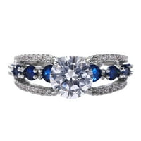 Šuplji plavi circon prsten Elegantni prsten za rinestone safir nakit za prstenje za žene, modni puni